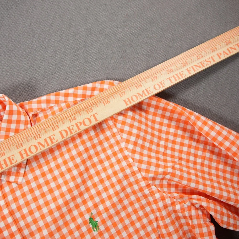 Youth Polo Ralph Lauren Gingham Plaid Long Vacation Costal Orange Shirt XL